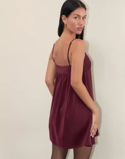 Motel Rocks Mini Dresses-Rafaila Mini Slip Dress in Satin Burgundy