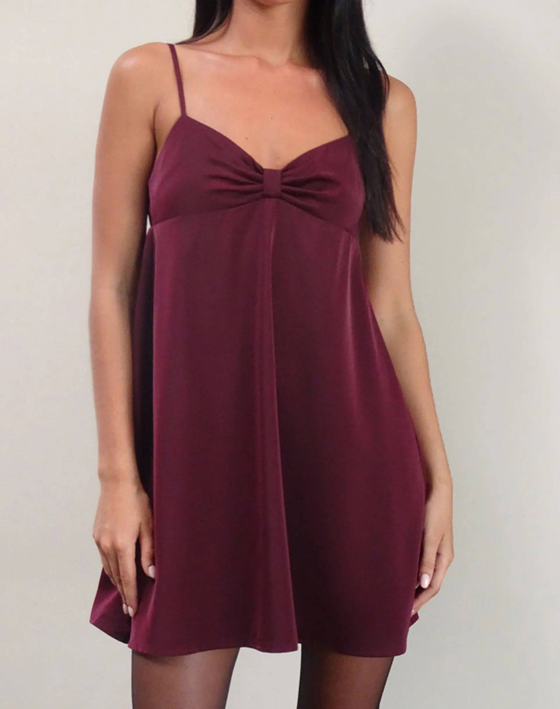 Motel Rocks Mini Dresses-Rafaila Mini Slip Dress in Satin Burgundy