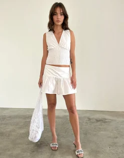 Motel Rocks Mini Skirts-Raffita Mini Skirt in Poplin White PoplinWhite
