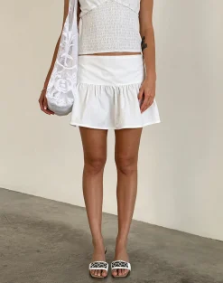 Motel Rocks Mini Skirts-Raffita Mini Skirt in Poplin White PoplinWhite