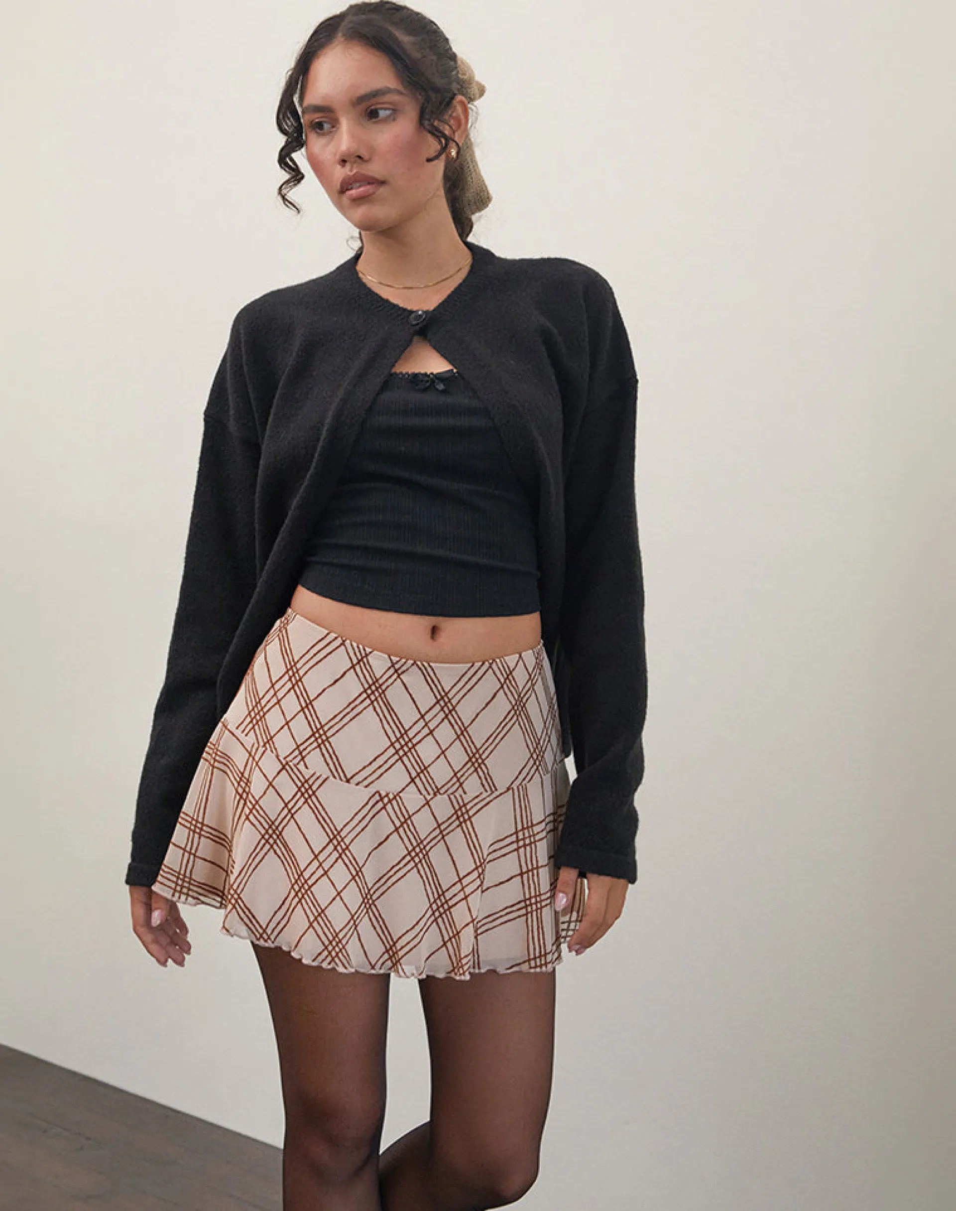 Motel Rocks Printed Skirts | A Line Skirts-Ragna Mini Skirt in Sketchy Stripe Nude SketchyStripeNude