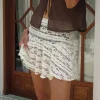 Motel Rocks Mini Skirts-Ragna Unlined Mini Skirt in Ivory Lace IvoryLace