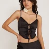Motel Rocks Basic Tops-Rahela Cami Top in Satin Black