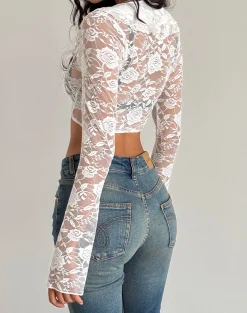 Motel Rocks Cardigans | Long Sleeve Tops-Raine Unlined Cardigan in Ivory Big Rose Lace
