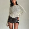 Motel Rocks Jumpers | Long Sleeve Tops-Rajiya Open Weave Jumper in Ivory