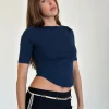 Motel Rocks Basic Tops | Tees-Ralda Curved Jersey Tee in navy