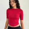 Motel Rocks Basics | Basic Tops-Ralda Curved Jersey Tee in Adrenaline Red AdrenalineRed