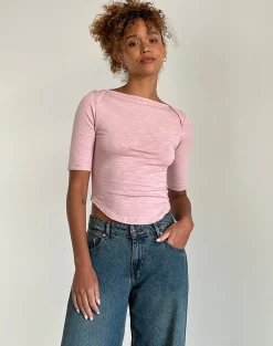Motel Rocks Basics | Basic Tops-Ralda Curved Jersey Tee in Pink Lady PinkLady