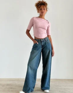 Motel Rocks Basics | Basic Tops-Ralda Curved Jersey Tee in Pink Lady PinkLady