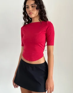 Motel Rocks Basics | Basic Tops-Ralda Curved Jersey Tee in Adrenaline Red AdrenalineRed