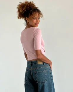 Motel Rocks Basics | Basic Tops-Ralda Curved Jersey Tee in Pink Lady PinkLady