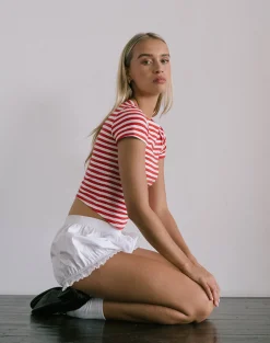 Motel Rocks Basic Tops-Ralina Top in Red and White Stripe RedandWhiteStripe