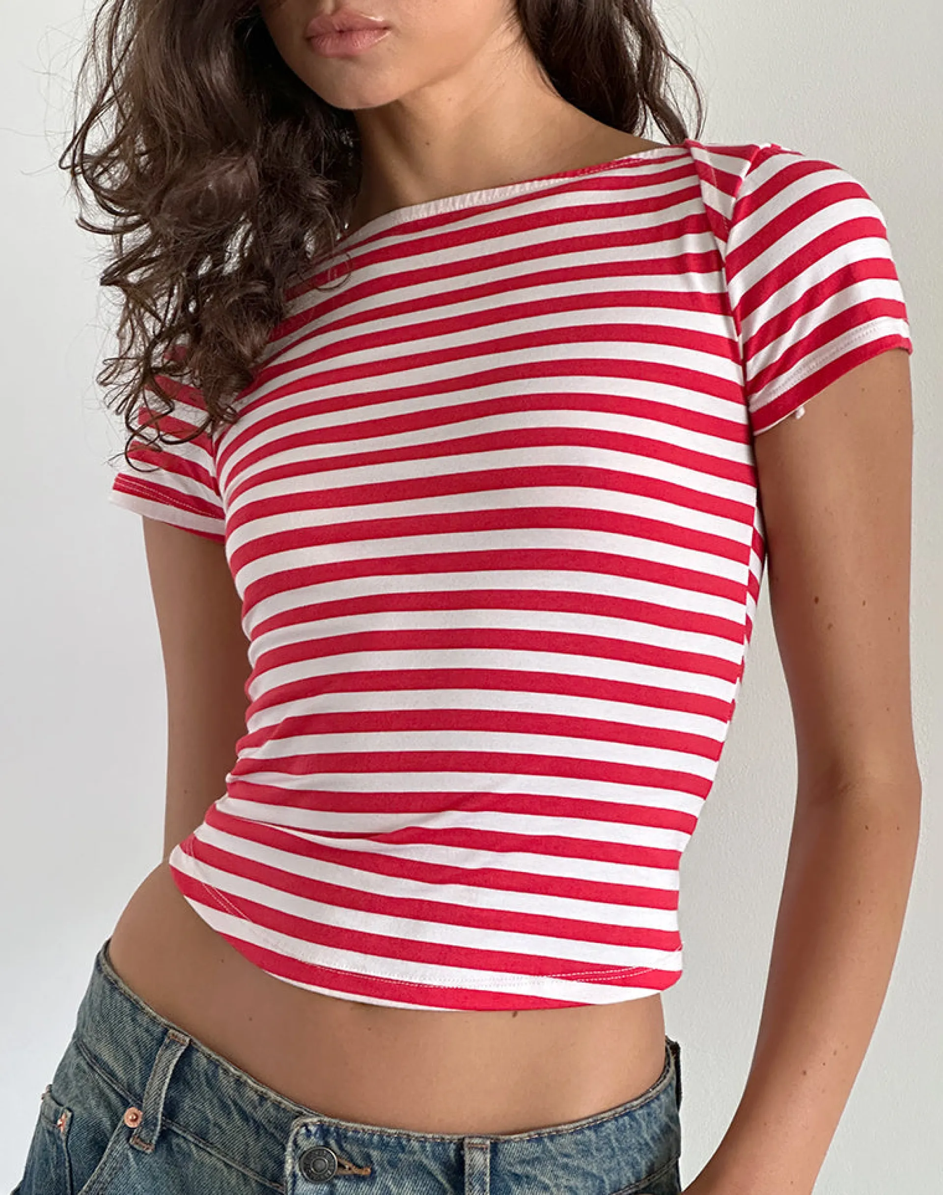 Motel Rocks Basic Tops-Ralina Top in Red and White Stripe RedandWhiteStripe