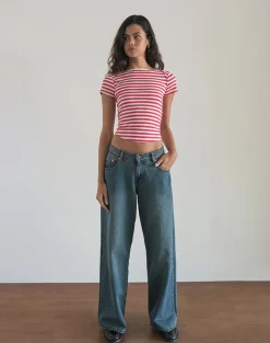 Motel Rocks Basic Tops-Ralina Top in Red and White Stripe RedandWhiteStripe