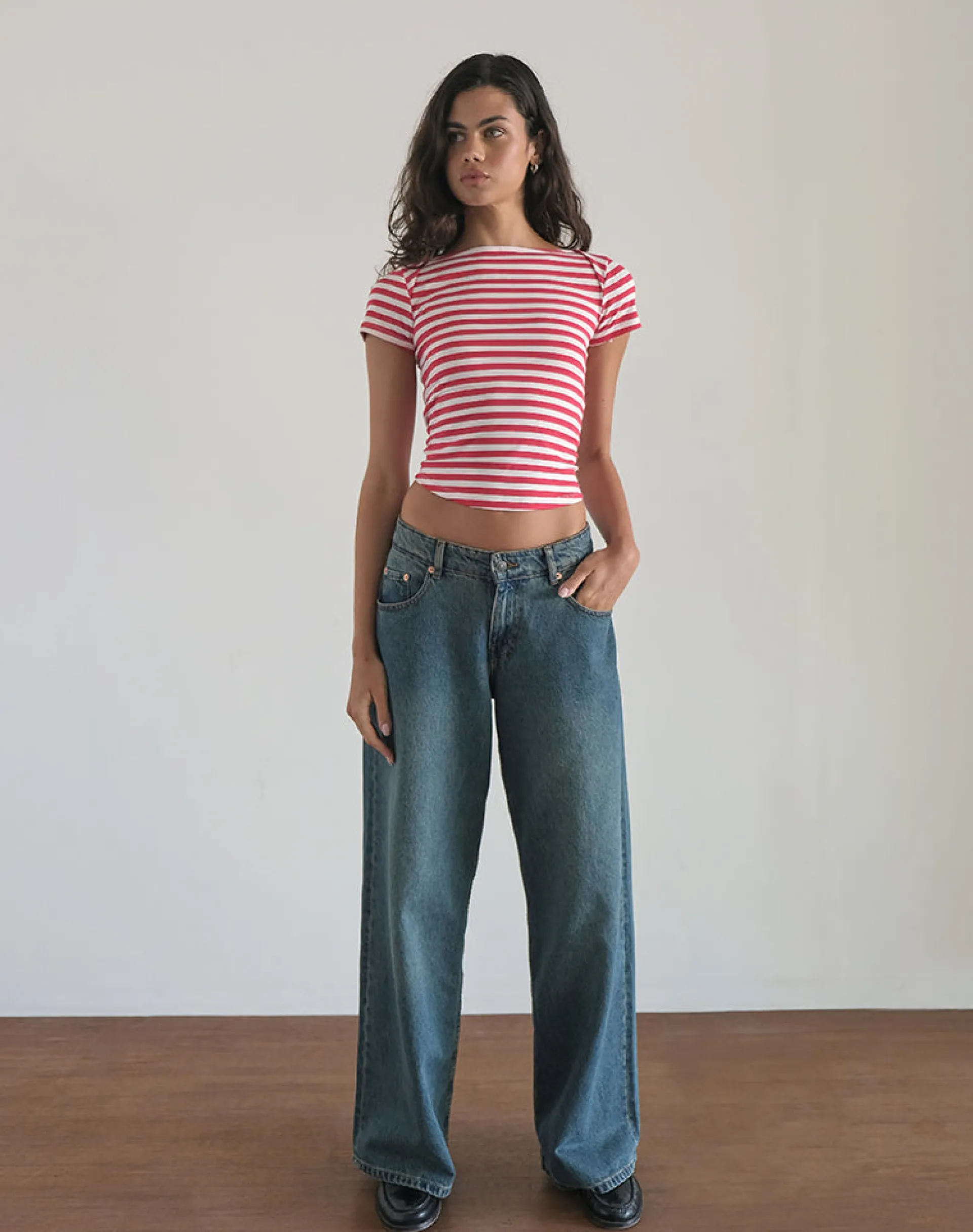 Motel Rocks Basic Tops-Ralina Top in Red and White Stripe RedandWhiteStripe