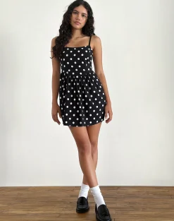 Motel Rocks Printed Dresses | Day Dresses-Ramana Mini Dress in 80s Polka Black 80sPolkaBlack