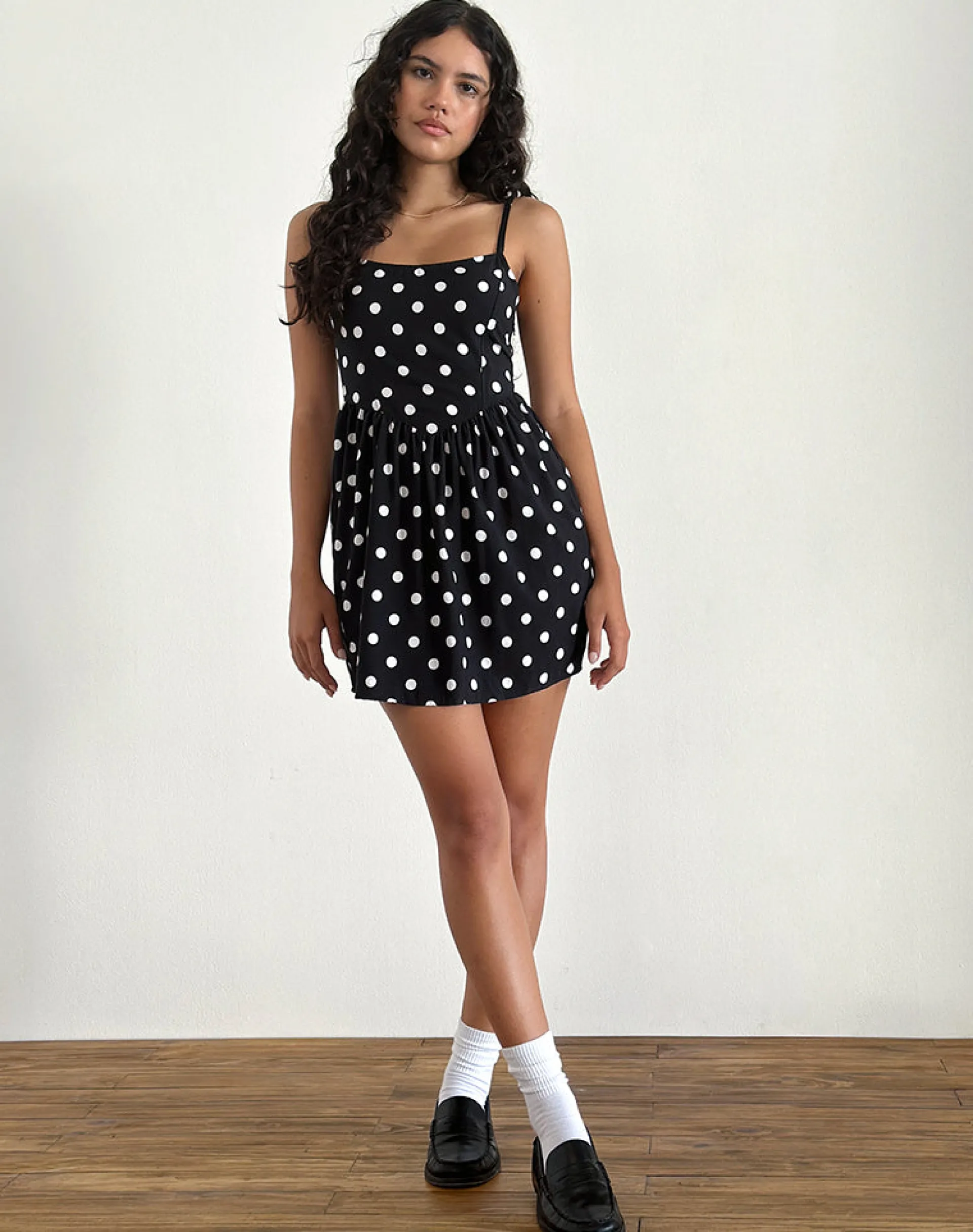 Motel Rocks Printed Dresses | Day Dresses-Ramana Mini Dress in 80s Polka Black 80sPolkaBlack