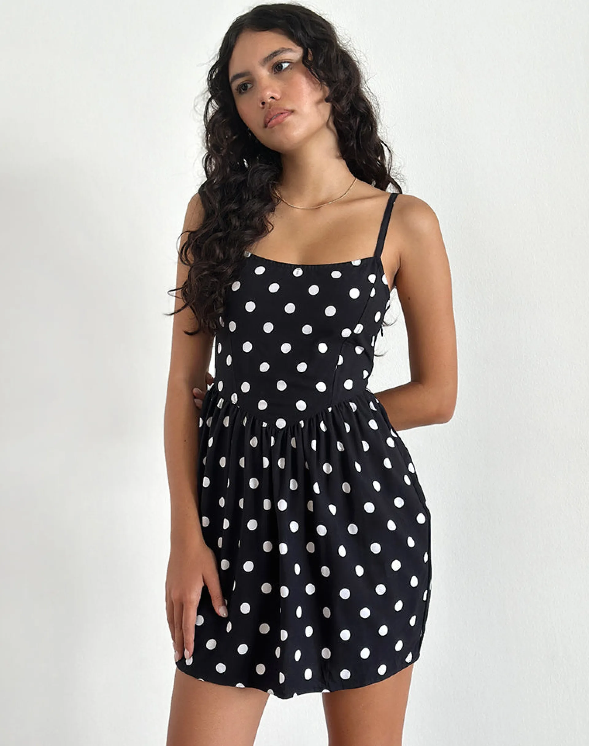 Motel Rocks Printed Dresses | Day Dresses-Ramana Mini Dress in 80s Polka Black 80sPolkaBlack