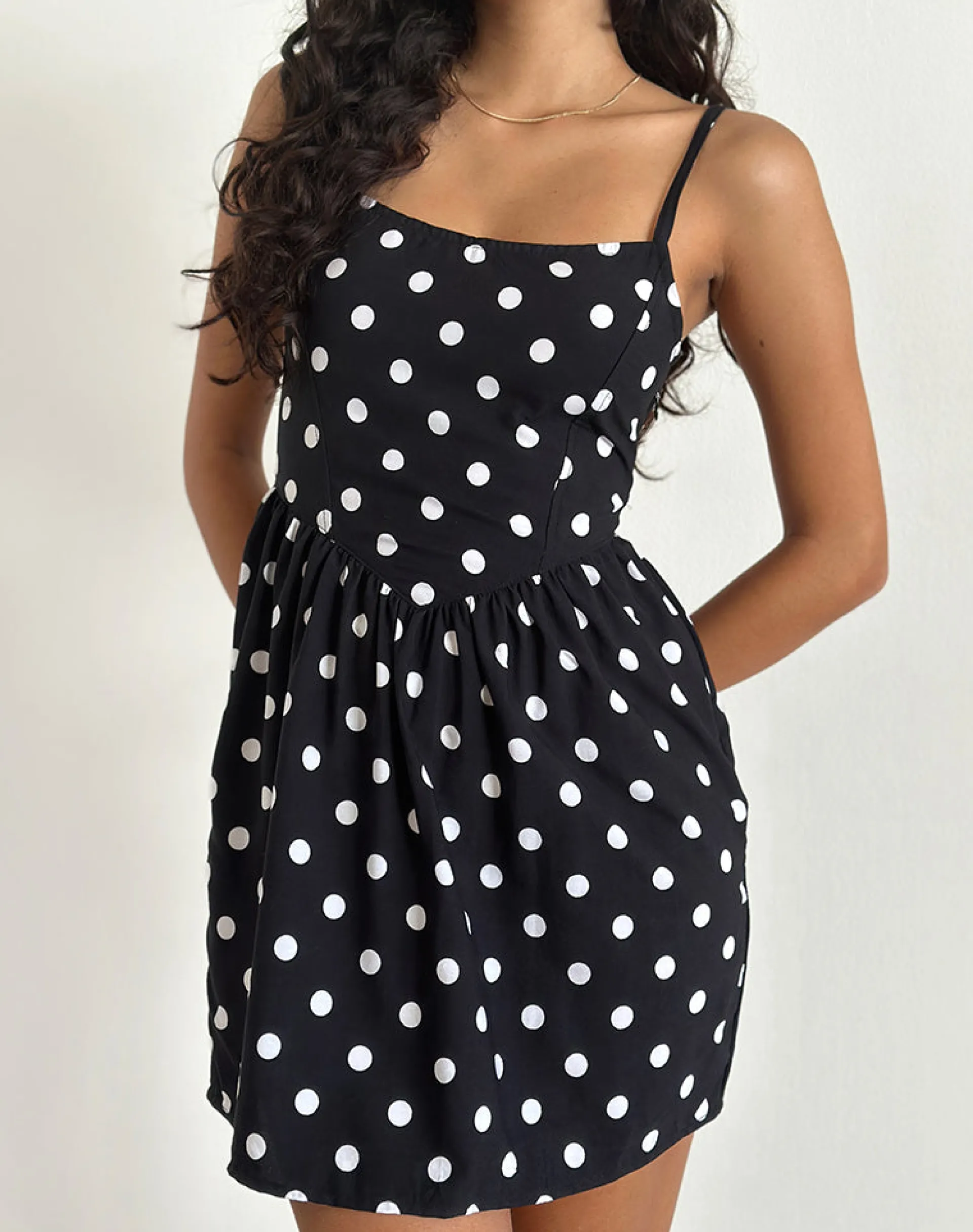 Motel Rocks Printed Dresses | Day Dresses-Ramana Mini Dress in 80s Polka Black 80sPolkaBlack