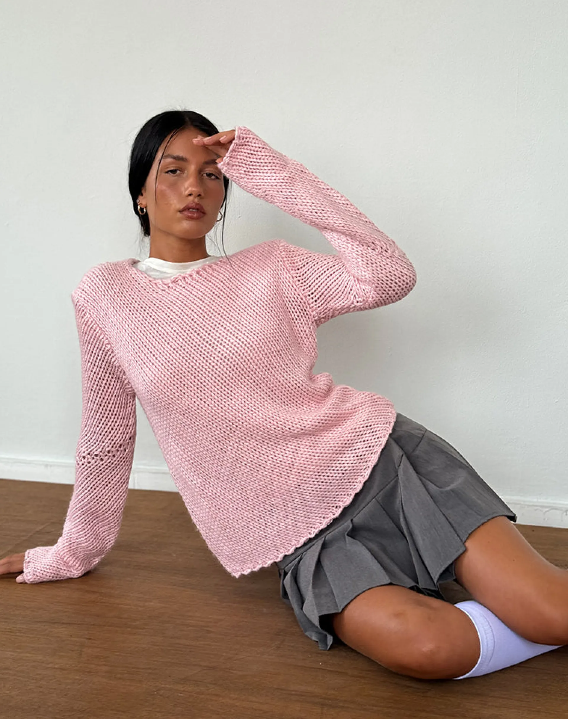 Motel Rocks Jumpers-Ranvir Knitted Jumper in Baby Pink BabyPink