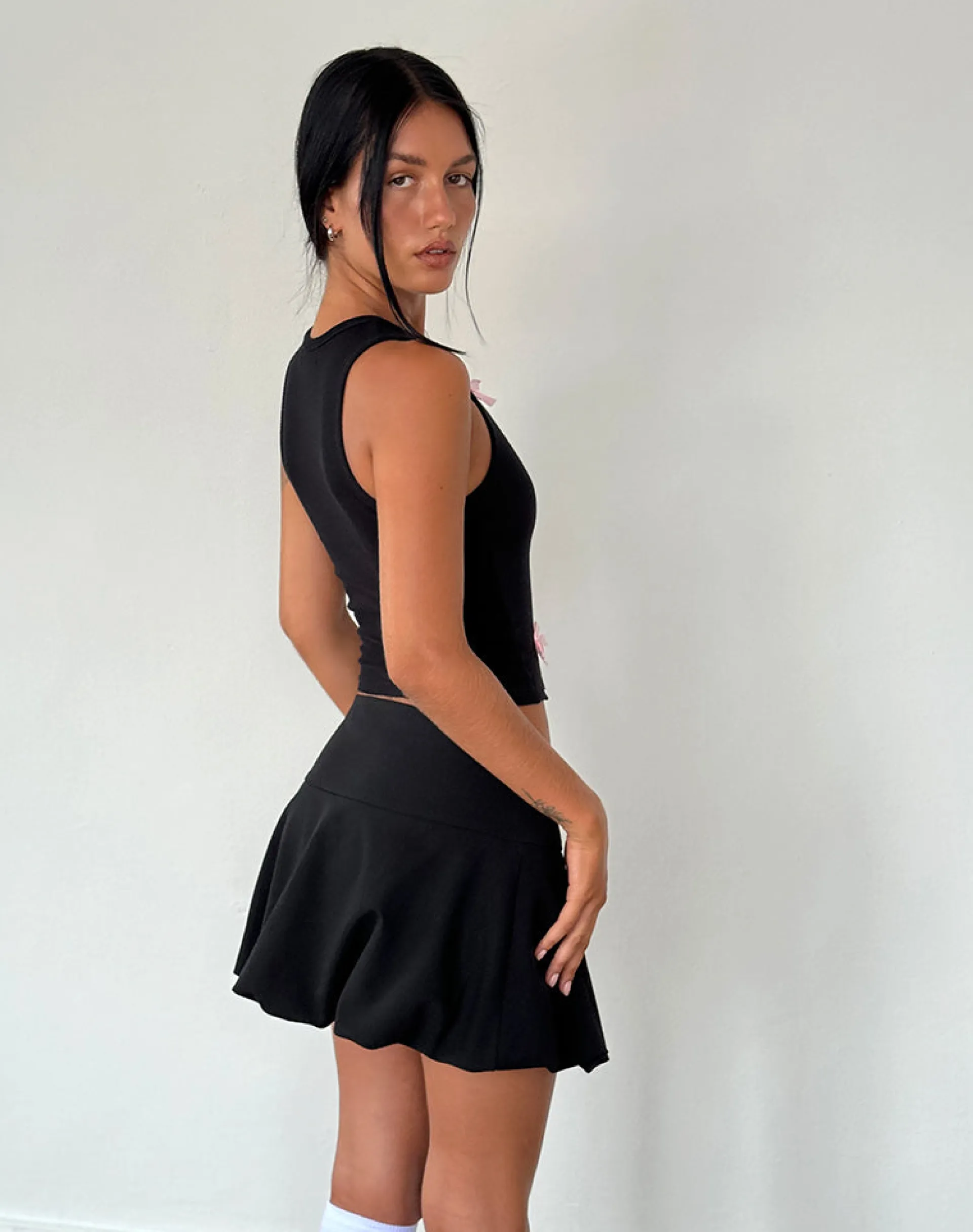 Motel Rocks Basics | Basic Tops-Rave Vest Top in Black with Pink Bows BlackwithPinkBows