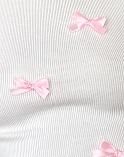 Motel Rocks Basic Tops | Vest Tops-Rave Vest Top in Off White with Pink Bows OffWhitewithPinkBows