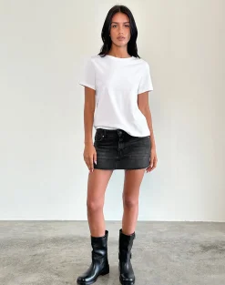 Motel Rocks Denim Skirts | Mini Skirts-Raw Hem Denim Mini Skirt in Vintage Black VintageBlack