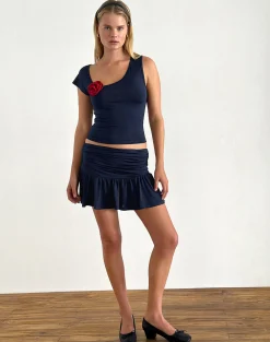 Motel Rocks Vest Tops | Going Out Tops-Rayla Top in Lycra Dark Navy with Red Rosette