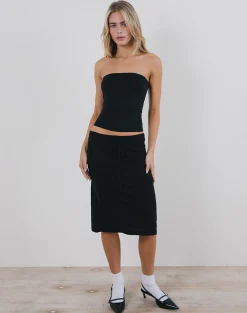 Motel Rocks Tailoring | A Line Skirts-Rella Midi Skirt in Flat Knit Black