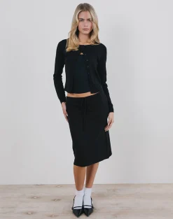 Motel Rocks Tailoring | A Line Skirts-Rella Midi Skirt in Flat Knit Black