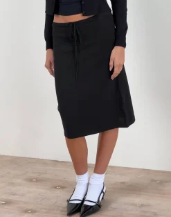 Motel Rocks Tailoring | A Line Skirts-Rella Midi Skirt in Flat Knit Black