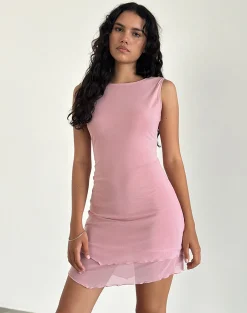 Motel Rocks Day Dresses | Bodycon Dresses-Renata Asymmetrical Mini Dress in Mesh Baby Pink MeshBabyPink