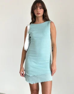 Motel Rocks Mini Dresses-Renata Mini Dress in Light Blue Shimmer Rib LightBlueShimmerRib