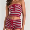 Motel Rocks Co-Ords-Renha Hot Pants in Red and Grey Stripe