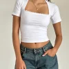 Motel Rocks Basic Tops-Reqla Top in White with Lace Trim