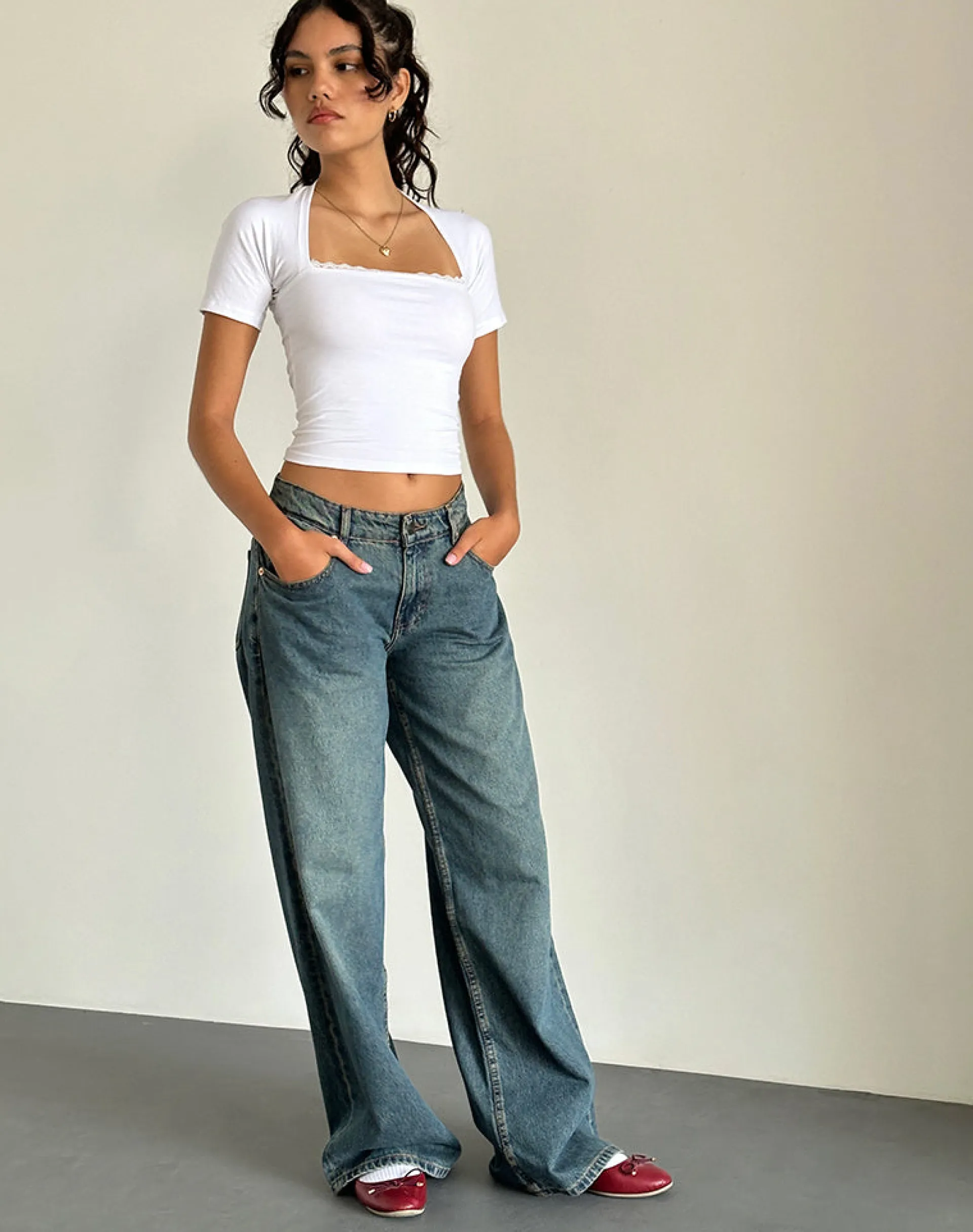 Motel Rocks Basic Tops-Reqla Top in White with Lace Trim