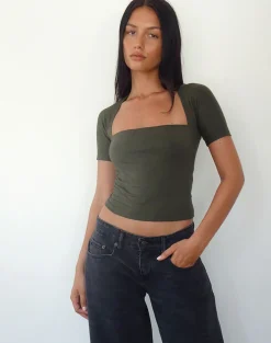 Motel Rocks Basic Tops | Tees-Requa Crop Top in Olive