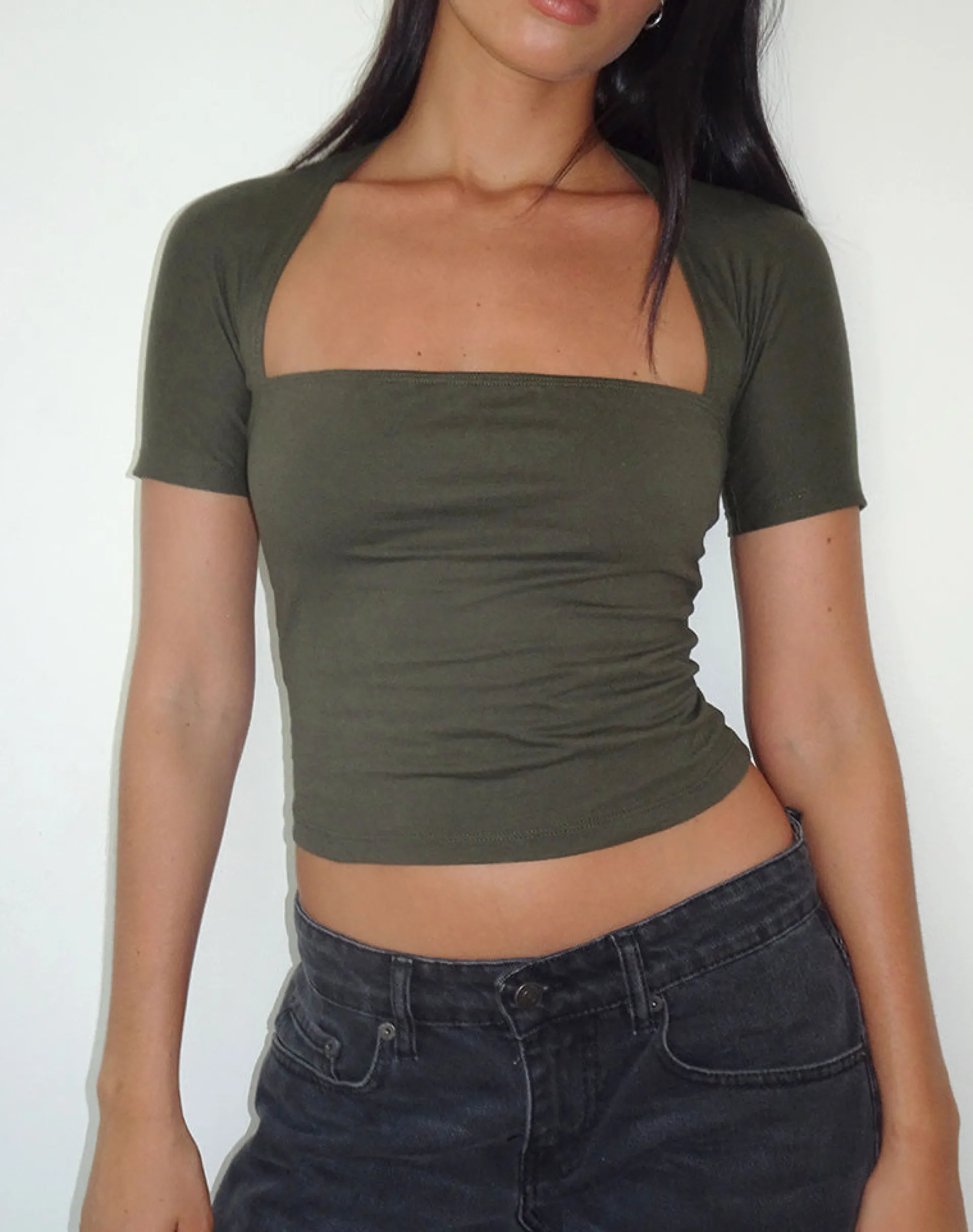 Motel Rocks Basic Tops | Tees-Requa Crop Top in Olive