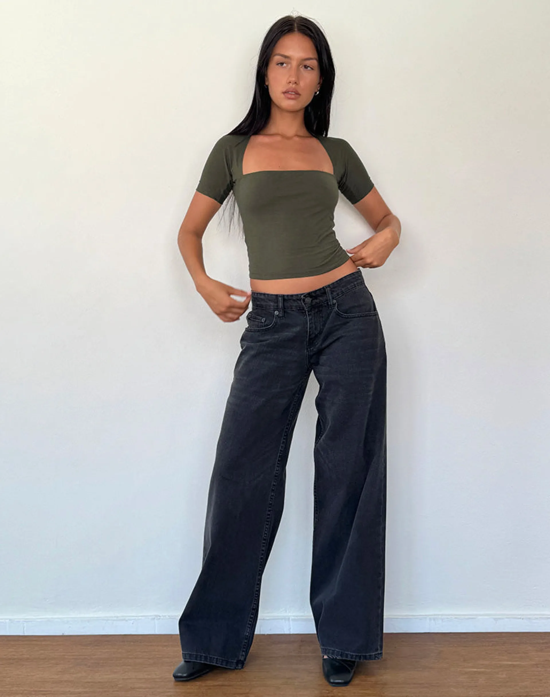 Motel Rocks Basic Tops | Tees-Requa Crop Top in Olive