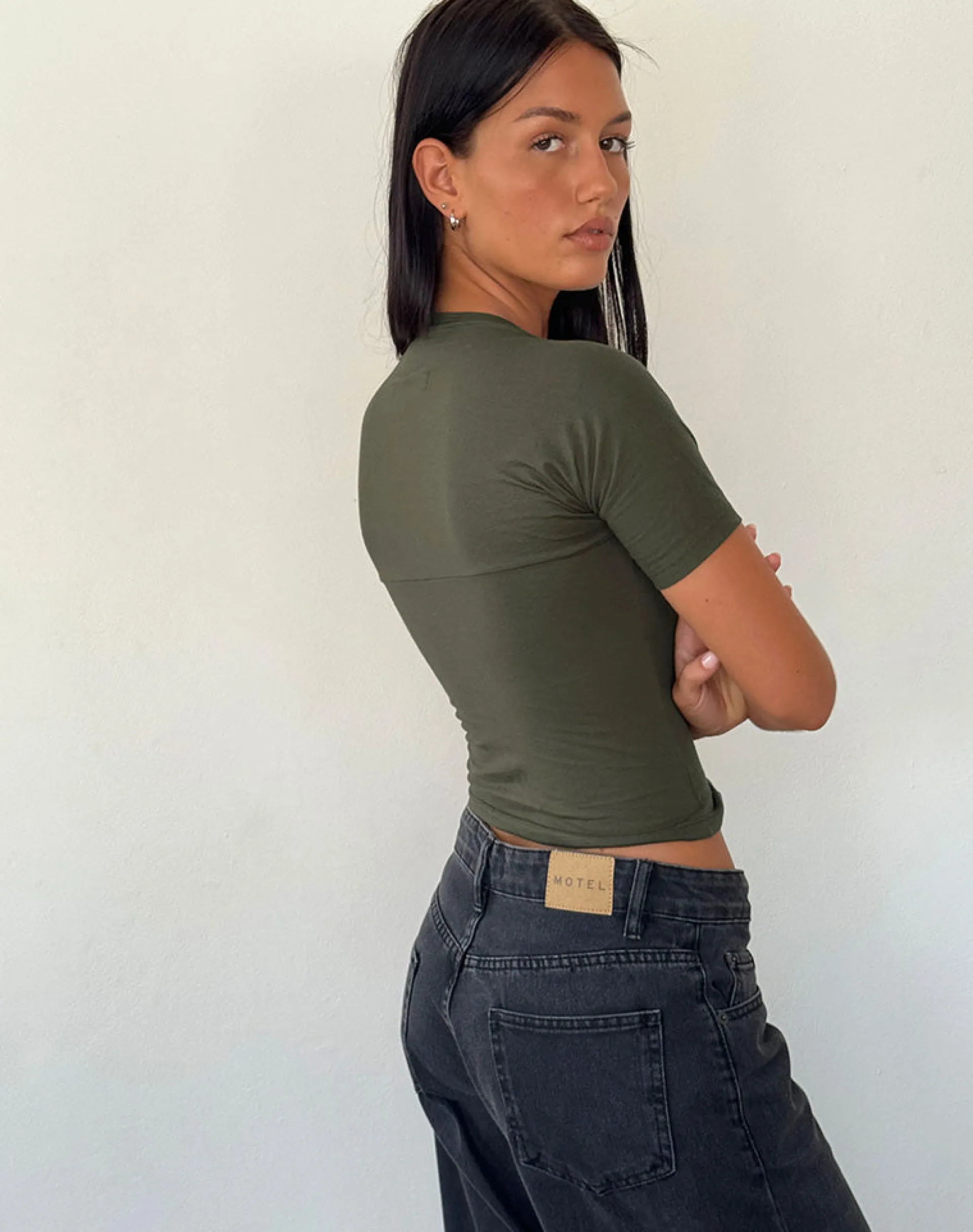 Motel Rocks Basic Tops | Tees-Requa Crop Top in Olive