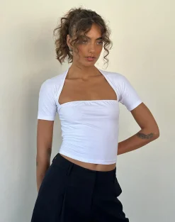 Motel Rocks Basics | Basic Tops-Requa Short Sleeve Square Neck Top in White