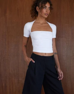 Motel Rocks Basics | Basic Tops-Requa Short Sleeve Square Neck Top in White