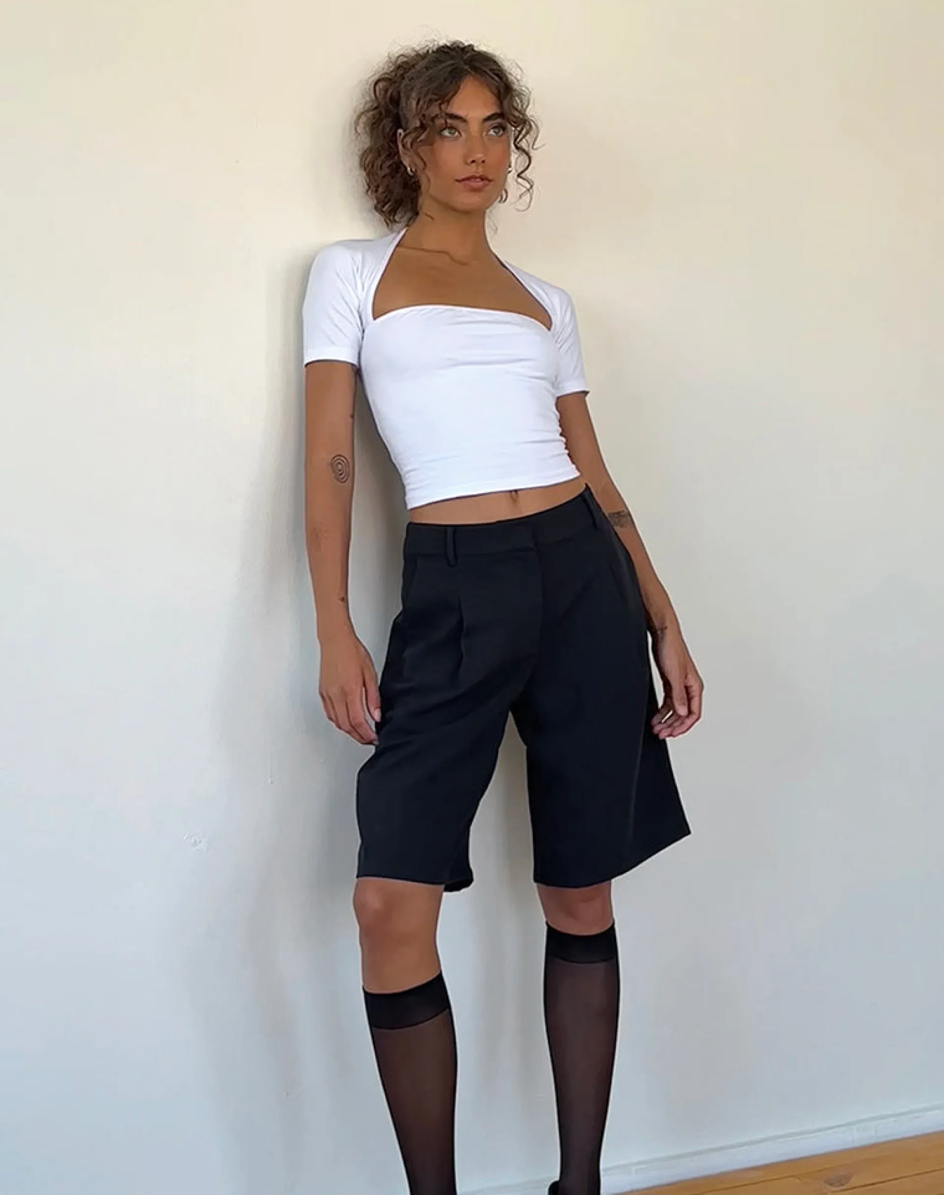 Motel Rocks Basics | Basic Tops-Requa Short Sleeve Square Neck Top in White