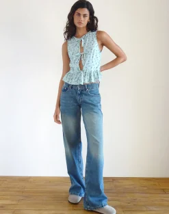 Motel Rocks Vest Tops | Printed Tops-Revata Tie Front Top in Pretty Petal Green