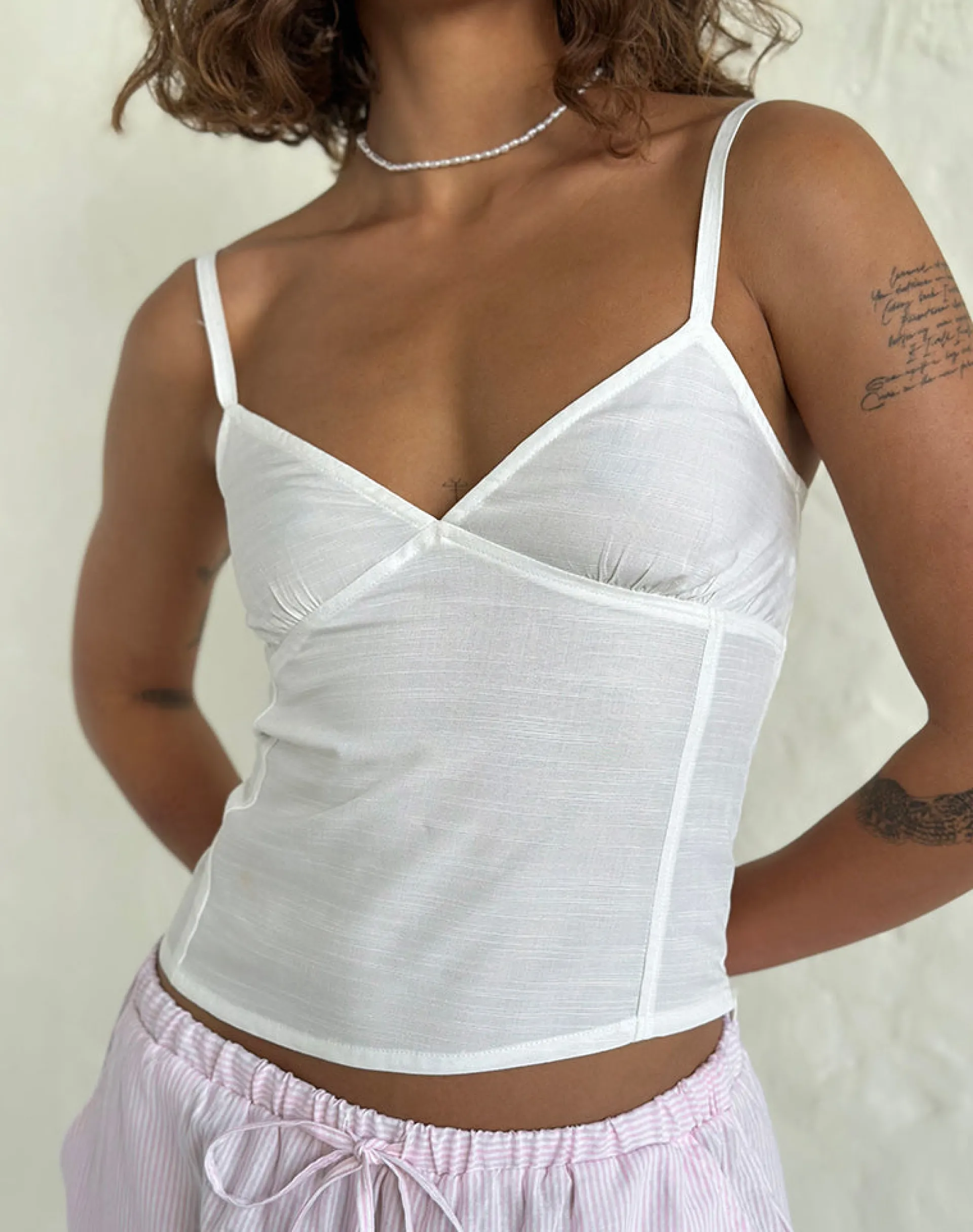 Motel Rocks Basic Tops | Strappy Tops-Rey Cami Top in Ivory
