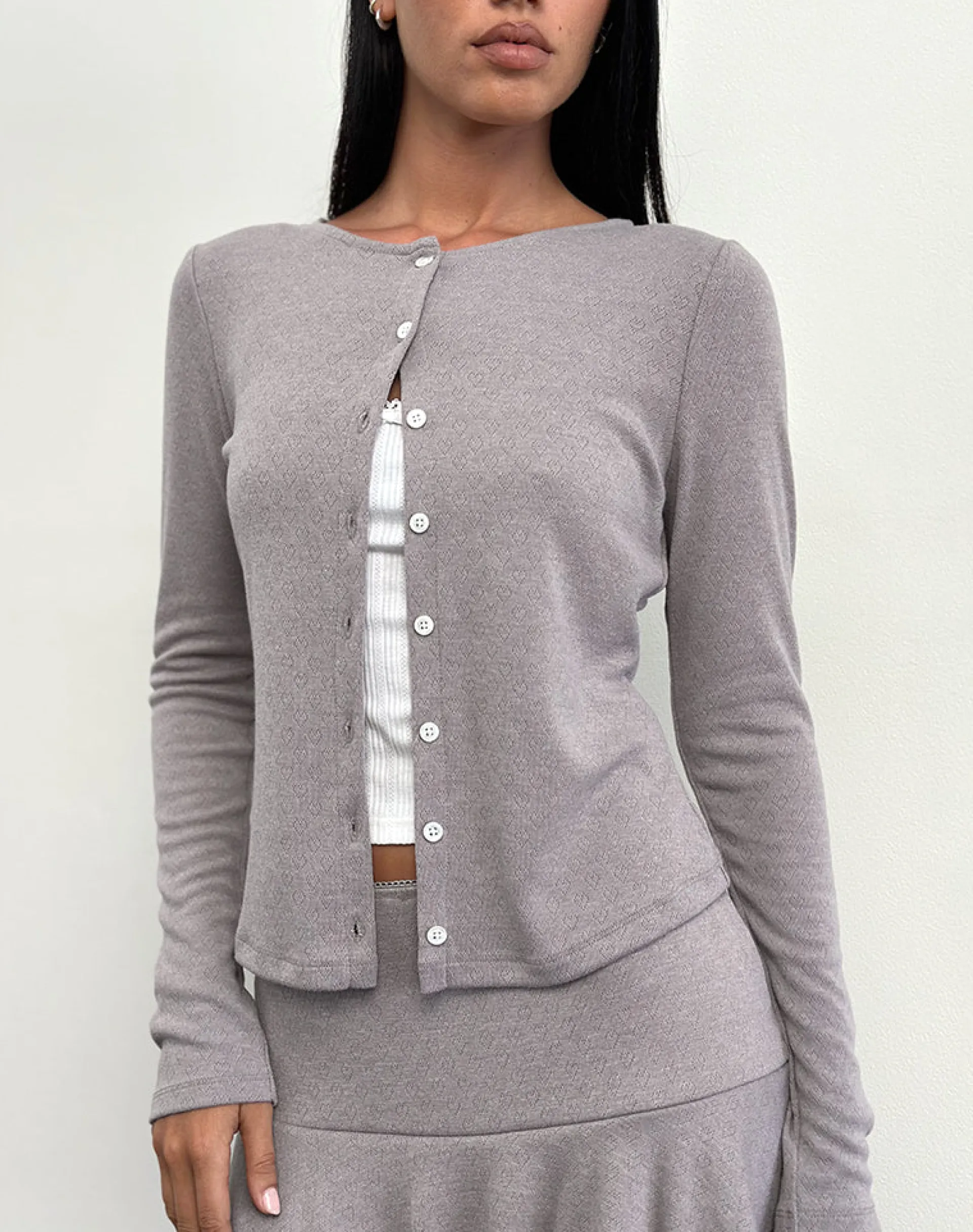 Motel Rocks Co-Ords | Cardigans-Rhea Cardigan in Pointelle Brown