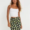 Motel Rocks Mini Skirts-Riani Mini Skirt in Cute Floral Black and Yellow CuteFloralBlackandYellow