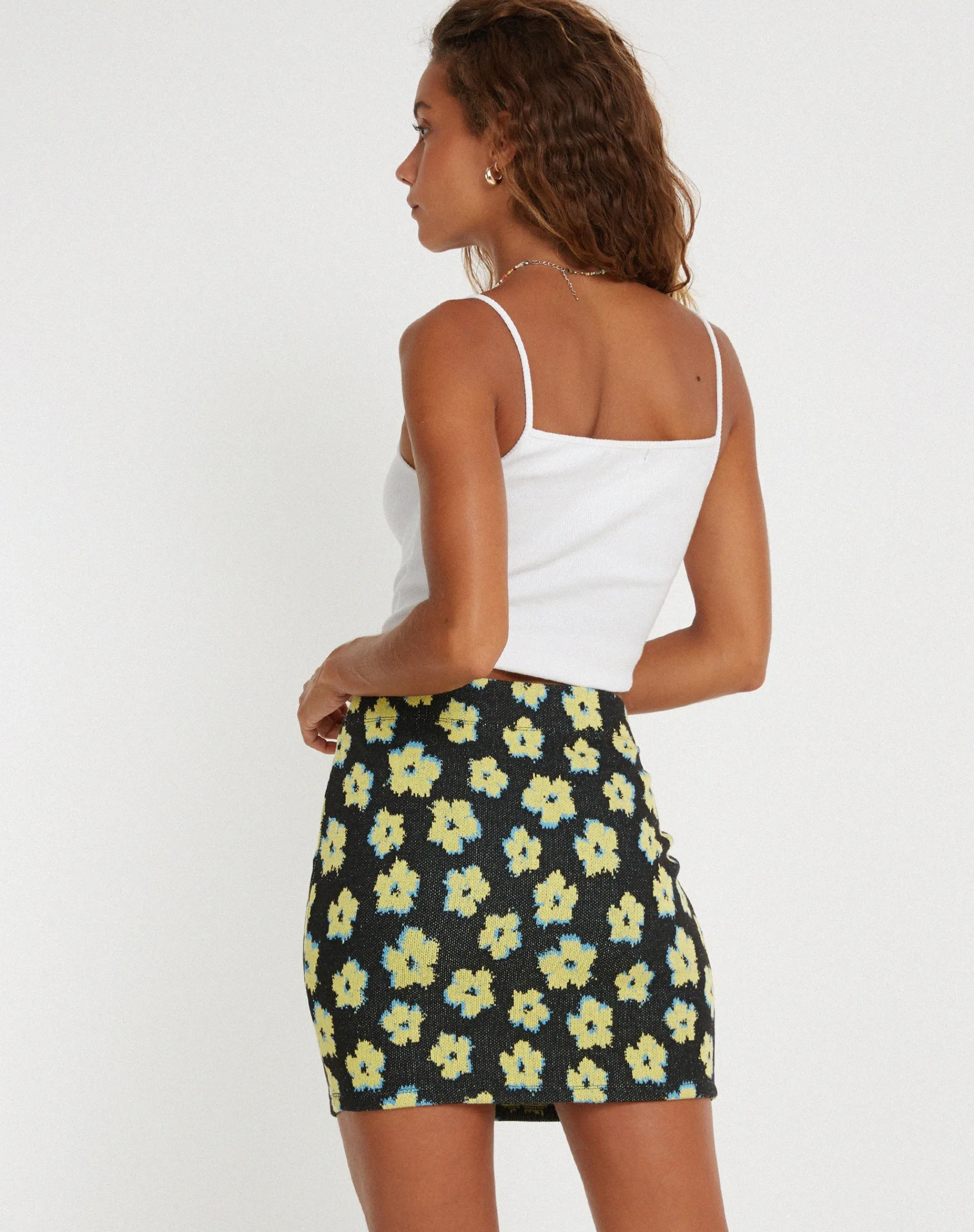 Motel Rocks Mini Skirts-Riani Mini Skirt in Cute Floral Black and Yellow CuteFloralBlackandYellow