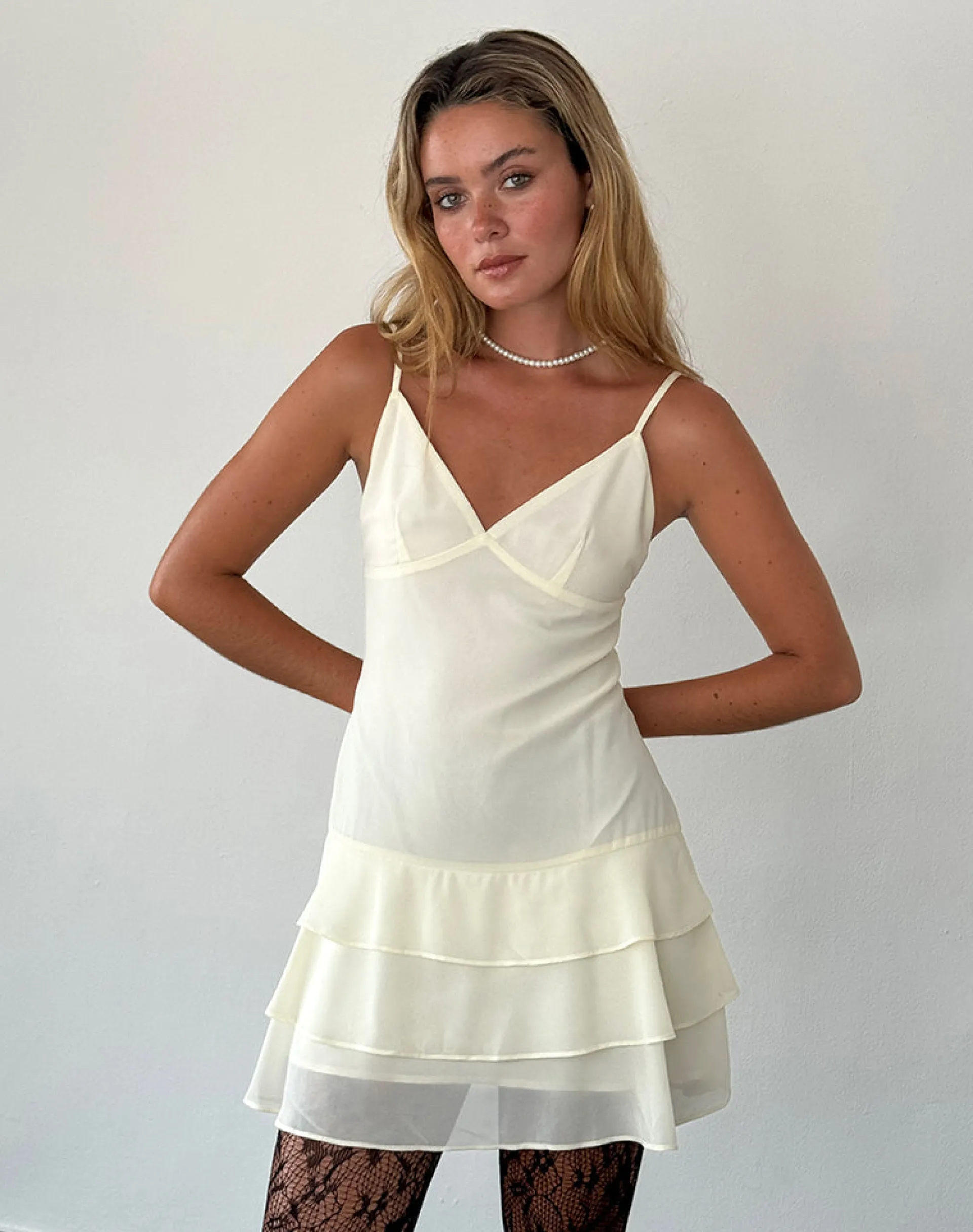 Motel Rocks Day Dresses | Bodycon Dresses-Riasi Mini Dress in Chiffon Ivory chiffonivory