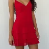 Motel Rocks Day Dresses | Bodycon Dresses-Riasi Ruffle Mini Dress in Chiffon Red ChiffonRed
